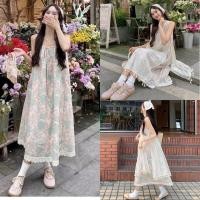 ราคา set 3 pcs เดรสสายเดี่ยวตัวยาว ผ้าลายดอก เดรสแขนกุด คอวีผ้าซีทรูลายดอก ผ้าโพกหัว TAG POMEGRANATE (26653352212)