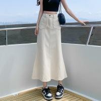 ราคา กระโปรงยีนยาว เอวสูง ความยาวปานกลาง ทรงเอ สีขาว แฟชั่นฤดูร้อน สําหรับผู้หญิง (25381593024)