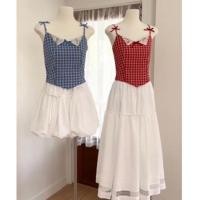 ราคา SALE เสื้อสายเดี่ยวลายสก็อต แต่งโบว์ และปกลูกไม้ งานคัตติ้งสวยมากกกก หรูมากกดูแพงเกินราคามาก สายปรับได้ (24231107580)