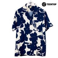 ราคา เสื้อฮาวาย ผ้าไหมอิตาลี เสื้อเชิ้ต แขนสั้น Teentop ลายดอก สีน้ำเงิน (26006630420)