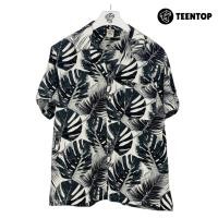 ราคา เสื้อฮาวาย ผ้าไหมอิตาลี เสื้อเชิ้ต แขนสั้น Teentop ลายใบไม้ สีขาวดำ (29705848575)