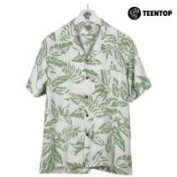 ราคา เสื้อฮาวาย ผ้าไหมอิตาลี เสื้อเชิ้ต แขนสั้น Teentop ลายใบไม้ สีขาวเขียว (29006454372)