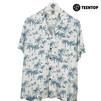 ราคา เสื้อฮาวาย ผ้าไหมอิตาลี เสื้อเชิ้ต แขนสั้น Teentop ลายต้นมะพร้าว สีขาวฟ้า (29655848531)