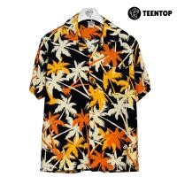 ราคา เสื้อฮาวาย ผ้าไหมอิตาลี เสื้อเชิ้ต แขนสั้น ลายมะพร้าว Teentop ดำ (28050573565)