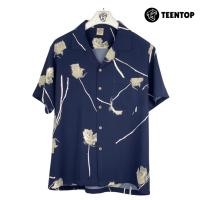 ราคา เสื้อฮาวาย ผ้าไหมอิตาลี เสื้อเชิ้ต แขนสั้น Teentop ลายดอก สีน้ำงเงิน (27154414016)