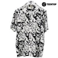 ราคา เสื้อฮาวาย ผ้าไหมฝรั่งเศส เสื้อเชิ้ต แขนสั้น Teentop ลายดอก ขาว (28954698135)