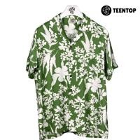 ราคา เสื้อฮาวาย ผ้าไหมฝรั่งเศส เสื้อเชิ้ต แขนสั้น Teentop ลายดอก สีเขียว (27204698226)
