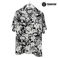 ราคา เสื้อฮาวาย ผ้าไหมอิตาลี เสื้อเชิ้ต แขนสั้น Teentop ลายดอก ดำ (26054437159)