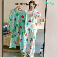 ราคา Lunapul ชุดนอนเครยอนชินจัง กางเกง Homewear ชุดนอนเครยอนชินจัง เสื้อผ้าเครยอนชินจังระบายอากาศ Kawaii แขนยาวการ์ตูนชุดนอนชุดบ้าน (29060357458)
