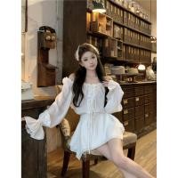 ราคา แฟชั่น Ruffled A Line Dress ชุดเดรสแขนยาวที่ไม่มีสายหนังคอสายเดี่ยวเซ็กซี่ (28109433472)