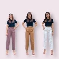 ราคา กางเกงทรงบอยเอวสูง กระบอกเล็ก 9 ส่วน Size S 36 เเต่งตะขอหน้า (25334282765)