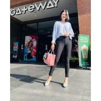 ราคา ผ้ากำมะหยี่ยืดแบบซิปหน้า มีหูใส่เข็มขัด Size S 40 ผ้าหนาเอวสูง สีดำ (29506993190)