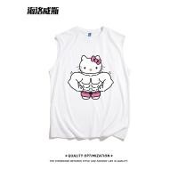 ราคา ถนนสวมกล้ามเนื้อคิตตี้พิมพ์ฟิตเนสกีฬา ยู นิสซ์ เสื้อกั๊กผ้าฝ้ายแท้หลวมฤดูร้อนรอบคอเสื้อกั๊กเสื้อยืด082 (27208691057)