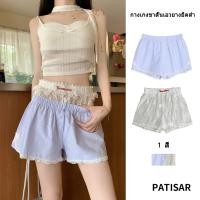 ราคา กางเกงขาสั้นเอวยางยืดสำหรับสุภาพสตรีปักลูกไม้สีขาวตัดกางเกงขาสั้นสีน้ำเงิน PR (24182662587)