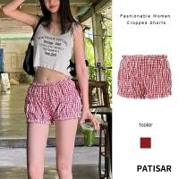 ราคา แฟชั่นผู้หญิง Cropped กางเกงขาสั้น Casual Checkered เซ็กซี่ต่ำเอวขอบลูกไม้กางเกงขาสั้น PR (29406858089)