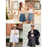 ราคา Sis story กางเกงยีนส์ขาสั้น เอวสูง แต่งกระดุม ปลายขาตัดSis 036 Buttercup Raw hem buttons short jeans (9048113103)