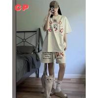 ราคา CP ชุดลําลองผู้หญิงฤดูร้อนหลวม All Match เสื้อยืดคอกลม Cropped กางเกงวิ่งกีฬาชุดสองชิ้น (28310424583)