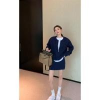 ราคา สไตล์ฮ่องกงกีฬาสไตล์เสื้อคลุมด้วยผ้าแจ็คเก็ตผู้หญิงซิปหลวม ผอมลง ดูด้านบนถักหน้าอกกระโปรงสั้นสอง (28605192325)