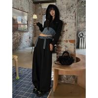 ราคา สไตล์ฮ่องกงย้อนยุคแฟชั่นสูทผู้หญิงฤดูใบไม้ผลิคลุมด้วยผ้ายีนส์สั้นเย็บเสื้อกันหนาวเอวสูงลําแสงกางเกงสูทสองชิ้น (28405189215)