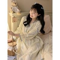 ราคา Insฤดูใบไม้ผลิฤดูใบไม้ร่วงผ้าฝ้ายแท้nightdressผู้หญิงแขนยาวหวานสไตล์ตะวันตกsuper FairyชุดยาวหลวมชุดนอนสตรีHomewear (28405136146)