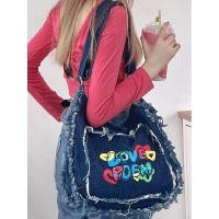 ราคา วินเทจยีนส์กระเป๋าแฟชั่นผ้าใบยีนส์กระเป๋ารูปแบบตัวอักษรกระเป๋าสะพายดูเรียบง่ายสำหรับชีวิตประจำวัน (26359219314)