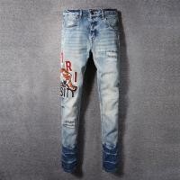 ราคา Amiri High Street แฟชั่นผู้ชายกางเกงยีนส์วินเทจสีน้ำเงินสีเทาผอมเสือพิมพ์งานฝีมือออกแบบแฟชั่นปุ่มกางเกงยีนส์ผู้ชาย (24613518748)
