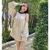 ราคา เสื้อเปิดไหล่ ผ้าซาติน ทรงหลวม แฟชั่นสําหรับผู้หญิง (23928060577)