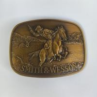 ราคา หัวเข็มขัดวินเทจ Vintage 1975 Smith Wesson Western Cowboy Riding Horse Brass Belt Buckle (26354808659)