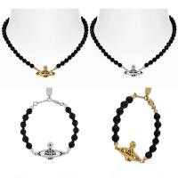 ราคา Westwood Vivienne สร้อยข้อมือ สร้อยคอ ประดับเพชรคริสตัลอาเกต สีดํา สไตล์คลาสสิก (22862696366)