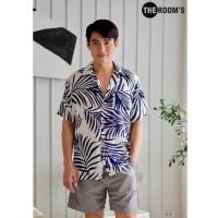 ราคา เสื้อฮาวาย Hawaii เดอะรูม ผ้าสปัน สีพื้นขาวใบกรมท่า (22201408713)