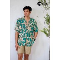 ราคา เสื้อฮาวาย Hawaii เดอะรูม ผ้าสปัน สีพื้นเขียวใบขาว (18313764036)