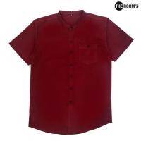 ราคา เสื้อเชิ้ตผ้าอ็อกฟอร์ด คอจีนแขนสั้น สีเเดงเลือดหมู นุ่ม สบาย (23517636803)