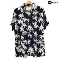 ราคา เสื้อฮาวาย Hawaii เดอะรูม ผ้าสปัน สีพื้นดำ ลายต้นมะพร้าวขาว (22919080534)