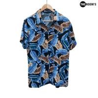 ราคา เสื้อฮาวาย Hawaii เดอะรูม ผ้าสปัน ลายดอกน้ำเงิน ดำ ขาว (22687389132)