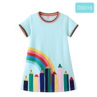 ราคา พร้อมส่งจากไทย ชุดกระโปรงเด็กหญิง เดรสเด็กหญิง Jumping meters ผ้าคอตตอน100 สีฟ้าเขียว ปักลายรุ้งดินสอ (18984816634)