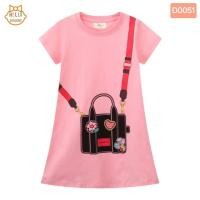 ราคา พร้อมส่งจากไทย ชุดกระโปรงเด็กหญิงเดรส Jumping Meters ผ้าคอตตอน100 เดรสสีชมพู สกรีนลายกระเป๋า (23282158357)