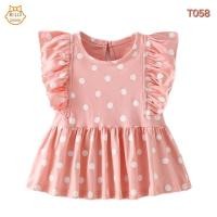 ราคา พร้อมส่งจากไทย เสื้อยืดเด็ก ผ้าคอตตอน100 เสื้อยืดสีชมพู แขนตุ๊กตาลายจุด (19583467844)
