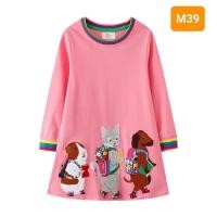 ราคา พร้อมส่งจากไทย เดรสแขนยาวชมพูลายหมาแมว (23278489302)