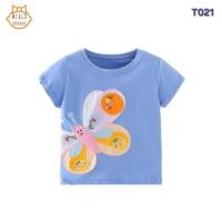 ราคา พร้อมส่งจากไทย เสื้อยืดเด็ก ผ้าคอตตอน100 เสื้อยืดแขนระบาย ลายกระต่ายสีโอรส (25220760926)