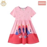 ราคา พร้อมส่งจากไทย ชุดกระโปรงเด็กหญิง เดรสเด็กหญิงผ้าคอตตอน100 ลายเจ้าหญิงเจ้าชาย สีชมพู (24315291444)