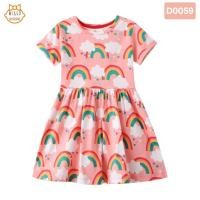 ราคา พร้อมส่งจากไทย ชุดกระโปรงเด็กหญิง Jumping Meters ผ้าคอตตอน100 เดรสสีโอรสลายสายรุ้ง (23586738706)