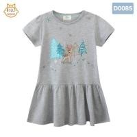 ราคา พร้อมส่งจากไทย ชุดกระโปรงเด็กหญิง Jumping Meters ผ้าคอตตอน100 เดรสสีเทาลายปักกวาง (18496420549)