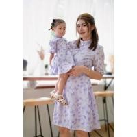 ราคา ชุดเดรส ชุดครอบครัวแม่ลูก Merit Purple เดรสคอจีน แขนสามส่วน (14993088517)
