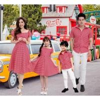 ราคา ชุดครอบครัว Bam Bam สีแดง ลายสก็อต เดรสแม่ลูก แขนตุ๊กตา เกาหลีน่ารัก (8413981326)