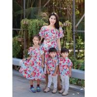 ราคา ชุดครอบครัว แม่ลูก Sunshine ไปทะเล เสื้อฮาวาย เปิดไหล่ เดรสลายดอก ชุดสงกรานต์ ลายดอก (24869744650)