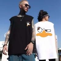 ราคา การ์ตูนการ์ตูนเป็ดพิมพ์เสื้อกั๊กฤดูร้อนหลวมบางเสื้อกั๊กแขนกุดเสื้อกั๊กคู่ลําลองเสื้อยืดแขนกุด (24432279304)