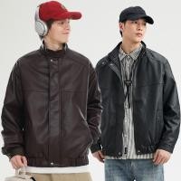 ราคา เสื้อแจ็คเก็ตหนังผู้ชาย Faux Stand Collar Retro อินเทรนด์ Casual แฟชั่น All Match Jacket (28806966927)