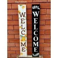 ราคา ป้ายwelcome ป้ายยินดีต้อนรับ ป้ายไม้ ป้ายไม้ตกแต่ง ป้ายตกแต่งคาเฟ่ งานเพ้นท์บนไม้สน ขนาด14x100cm งานศิลปะ ป้ายแฮนเมด (16188145381)