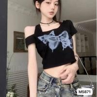 ราคา Gamin 0656 เสื้อแขนสั้น เสื้อไหมพรมแขนสั้น ลายผีเสื้อ แต่งสายผูกคอ M5871 (26761327644)