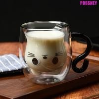 ราคา Possney แก้วกาแฟ แก้วการ์ตูนแมวถ้วยกาแฟเอสเปรสโซ ฉนวน สองเท่า Walled Drinkware ถ้วยน้ําทนความร้อนฤดูร้อน (29373610966)